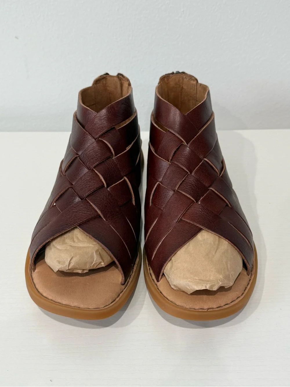BORN Brown Woven Leather Women's Sandals: worn 1x. Perfect